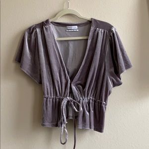 Grey Velvet V Neck Peplum Top
